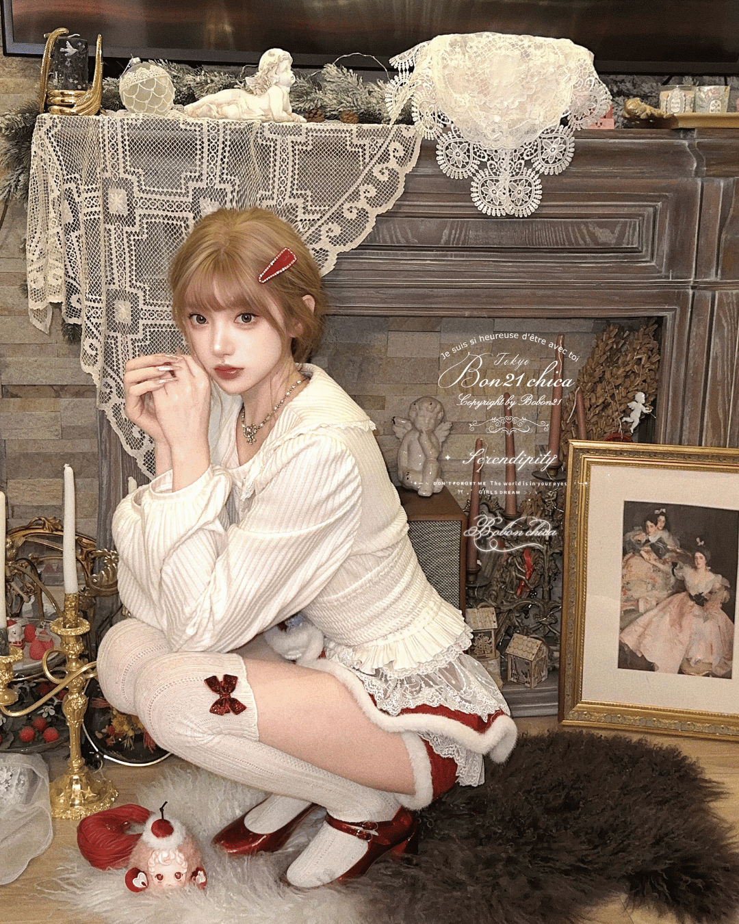 miu系 ドールカラー ウエストシェイプ ニットブラウス